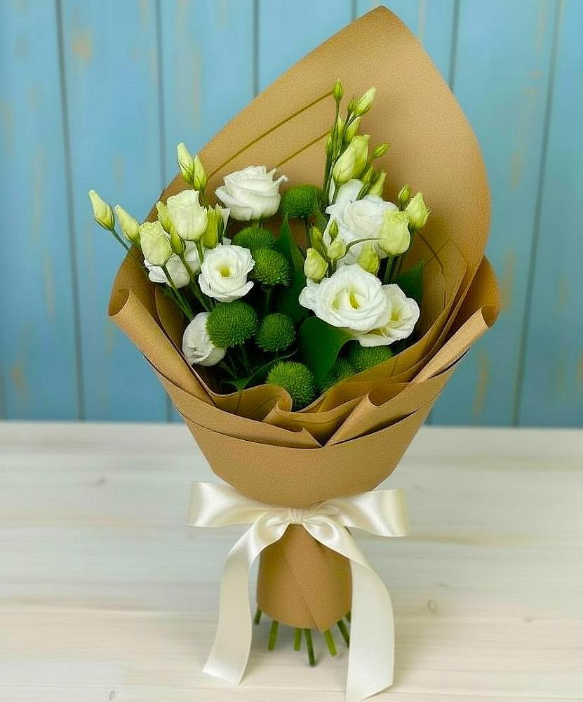 Букет цветов из: Хризантемы и Лизиантусы в Суне